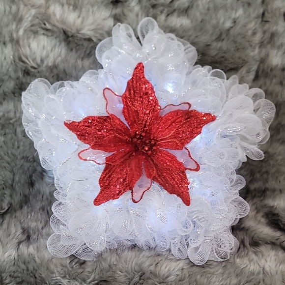 Festive White Mesh Star with Red Glitter Poinsettia - Picture 7 of 11